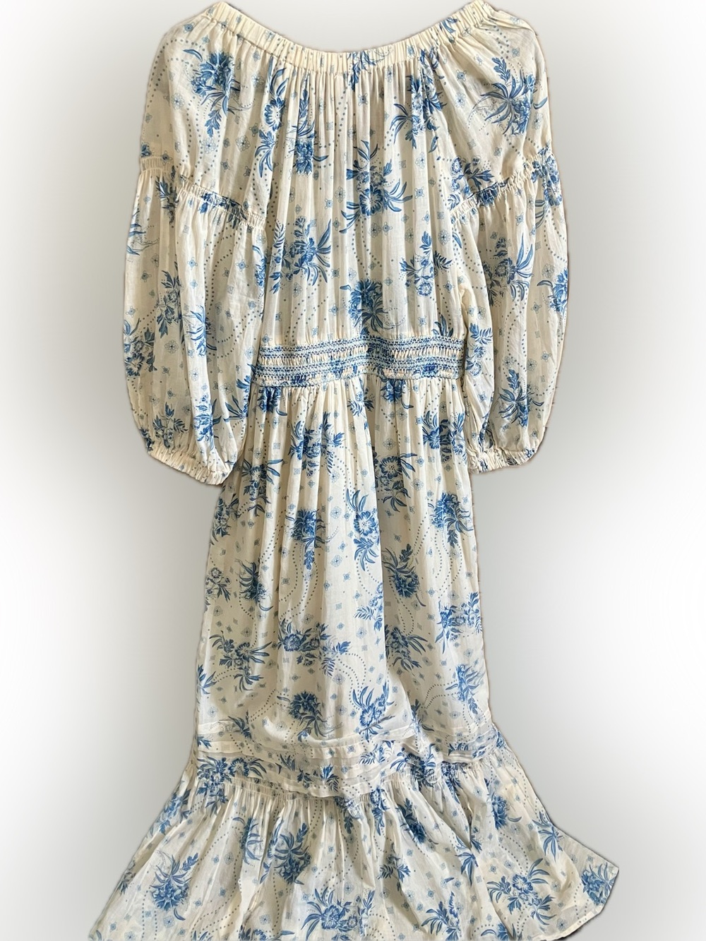 Free People Cream Maxi Dress with Blue Floral Print - Picture 2 of 9